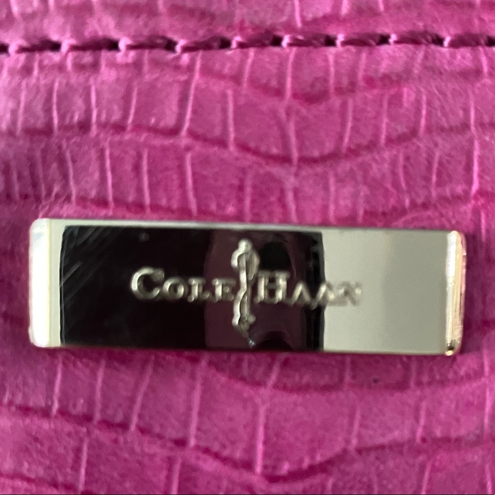 Cole Haan Hot Pink Croc-Embossed Tote with Silver Hardware